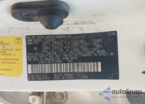 2007 Toyota Highlander Sport/Limited z USA, uszkodzony, nr VIN JTEDP21AX70136884